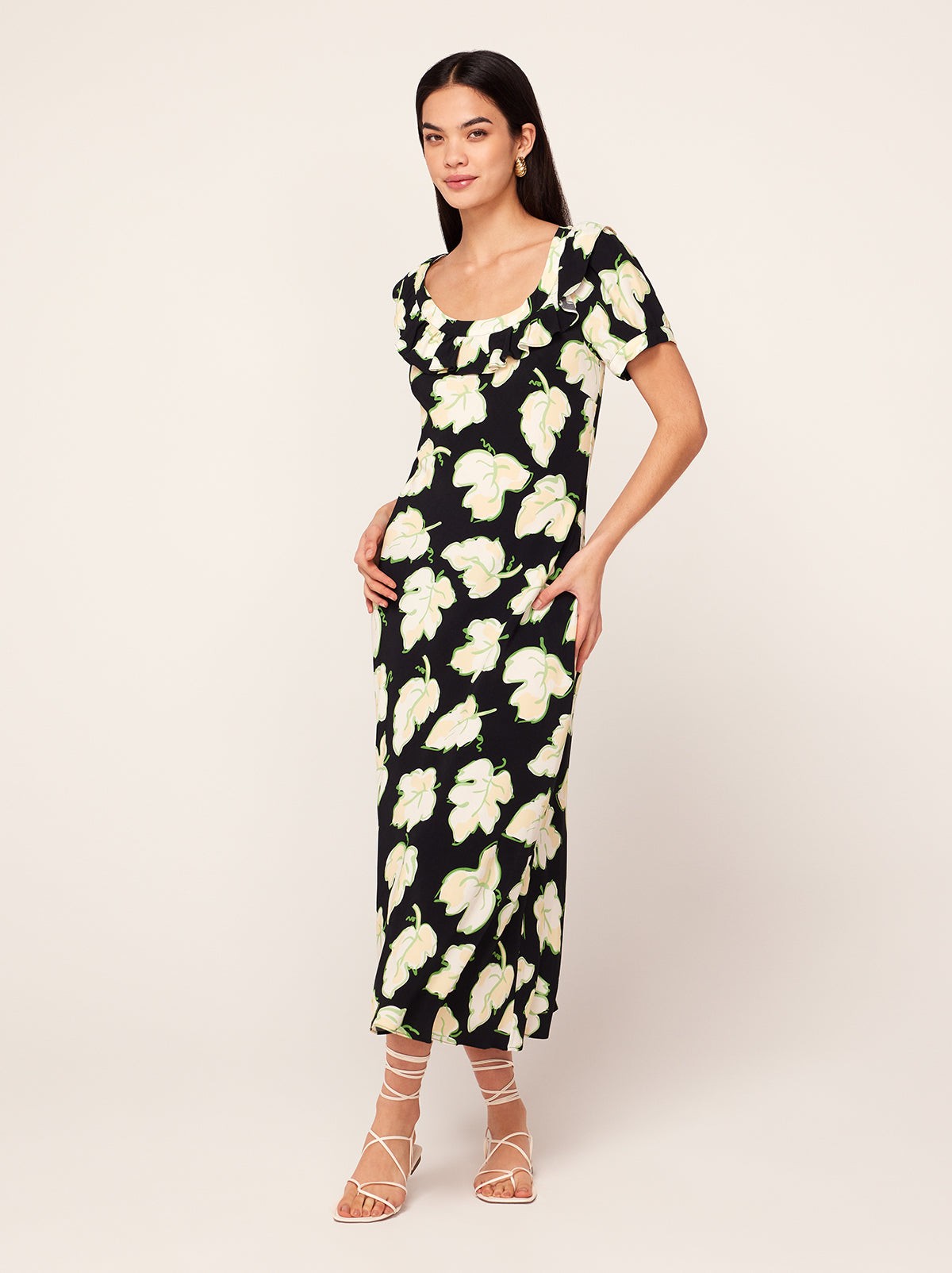 Hilda Black Vine Leaf Midi Dress view 3