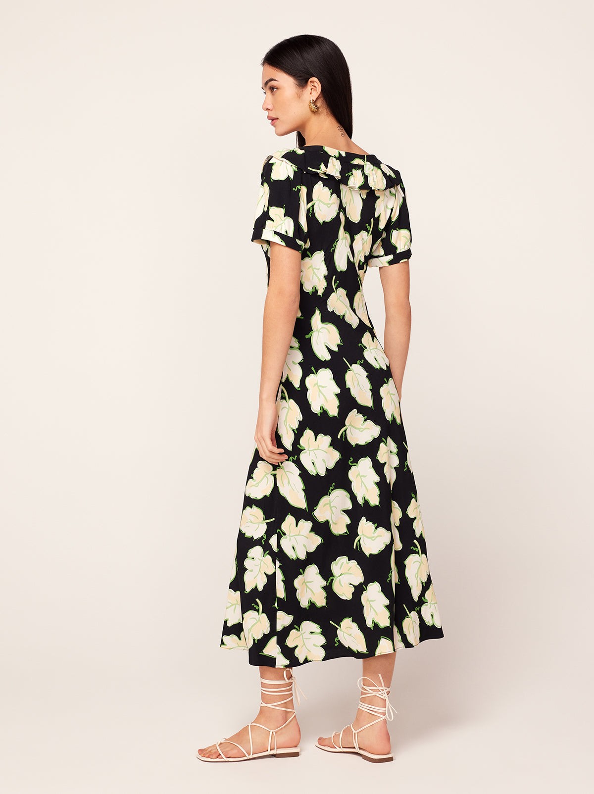 Hilda Black Vine Leaf Midi Dress view 4