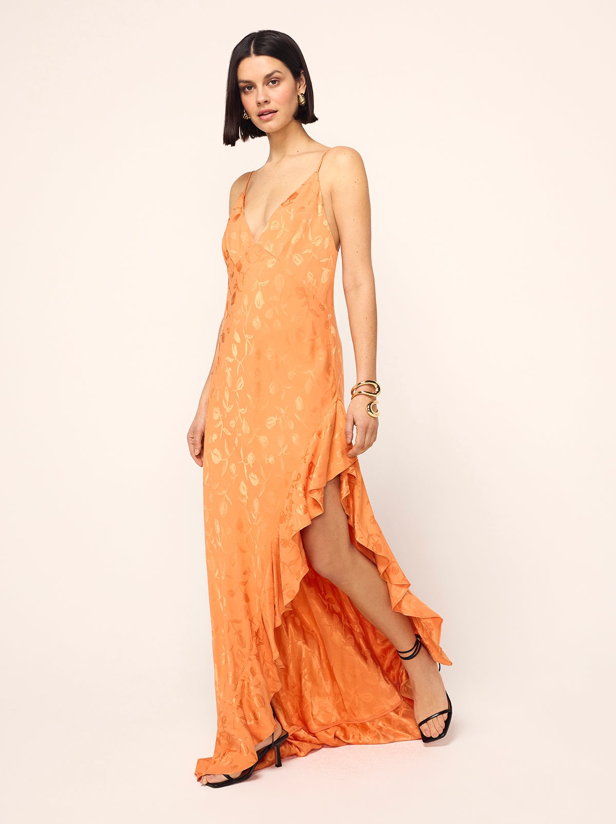 Brigitte Apricot Tulip Jacquard Maxi Dress view 3
