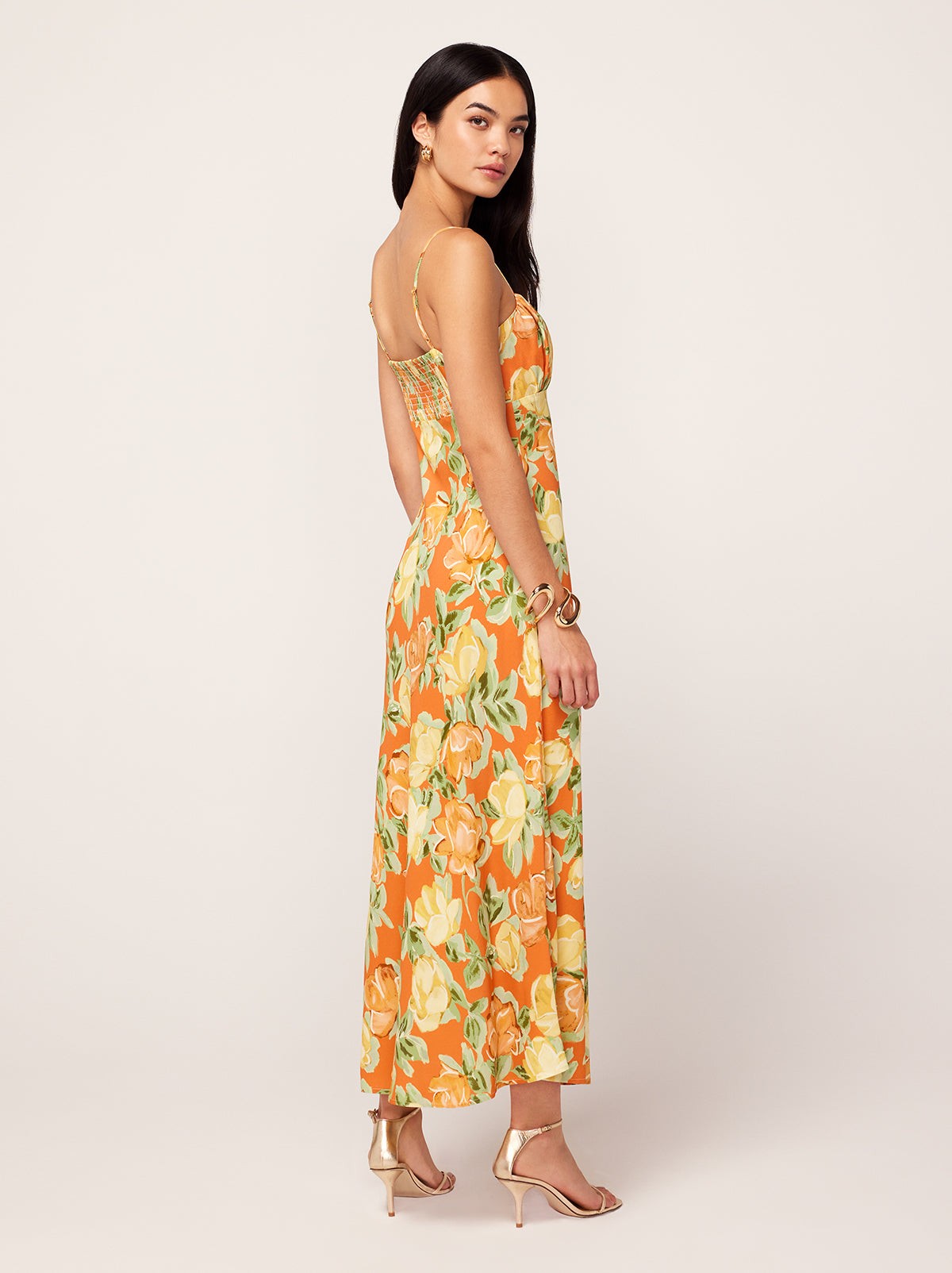 Velma Apricot Painted Floral Print Midi Dress view 4