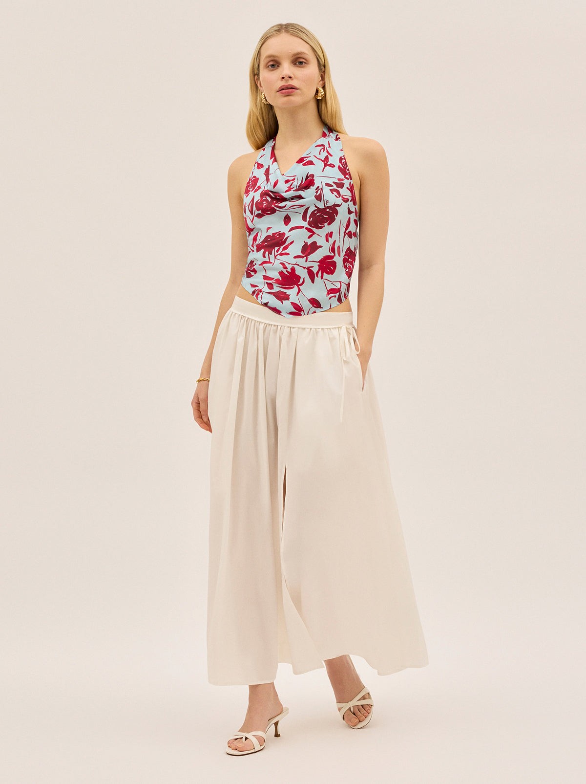 Lucille Blue Rose Print Halter Top view 3