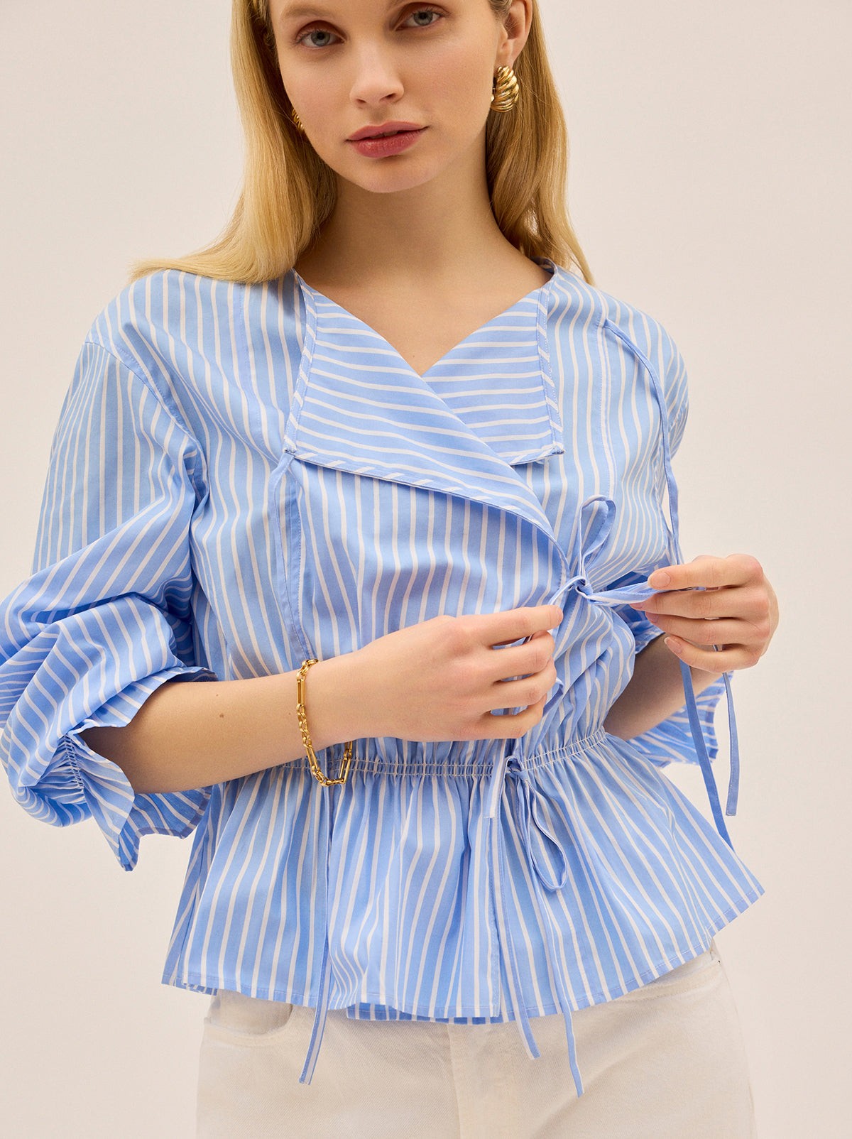 Caryn Blue Striped Cotton Top view 3