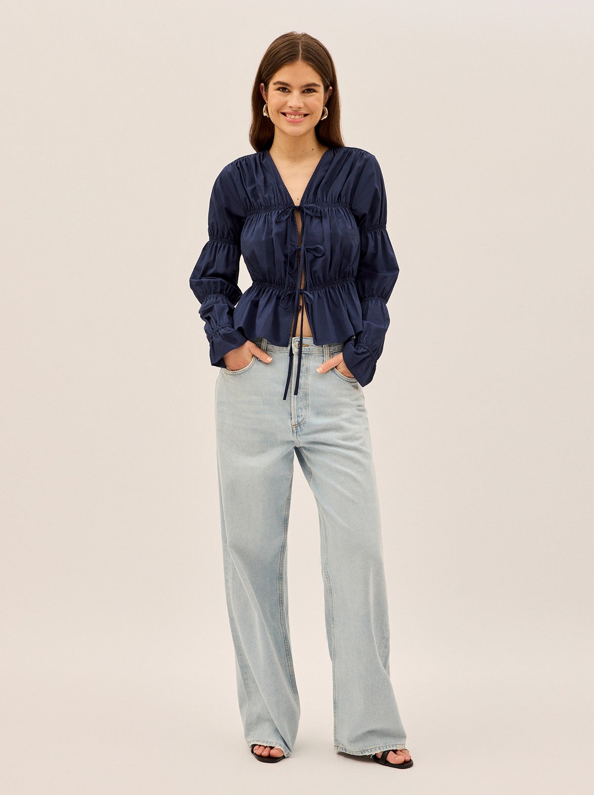 Maia Navy Cotton Top view 4
