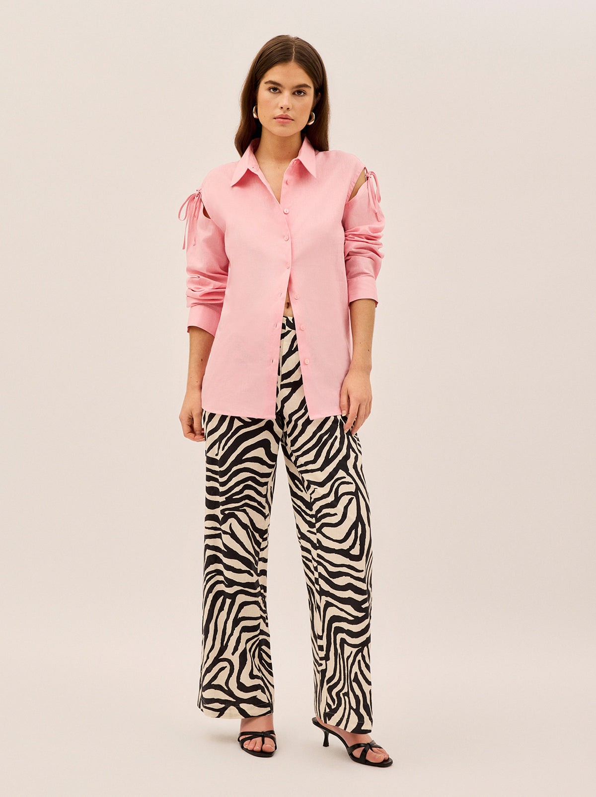 Alix Pink Cotton Tie Shoulder Oversized Shirt view 3