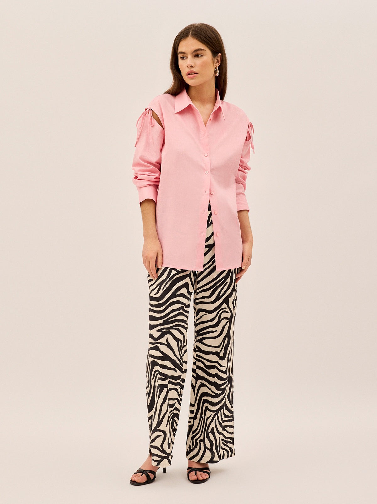 Alix Pink Cotton Tie Shoulder Oversized Shirt view 4