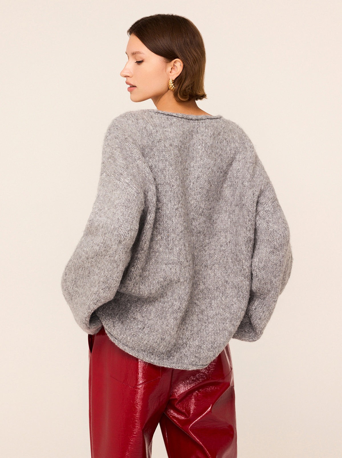 Andy Grey Oversized V-Neck Knit Jumper view 4