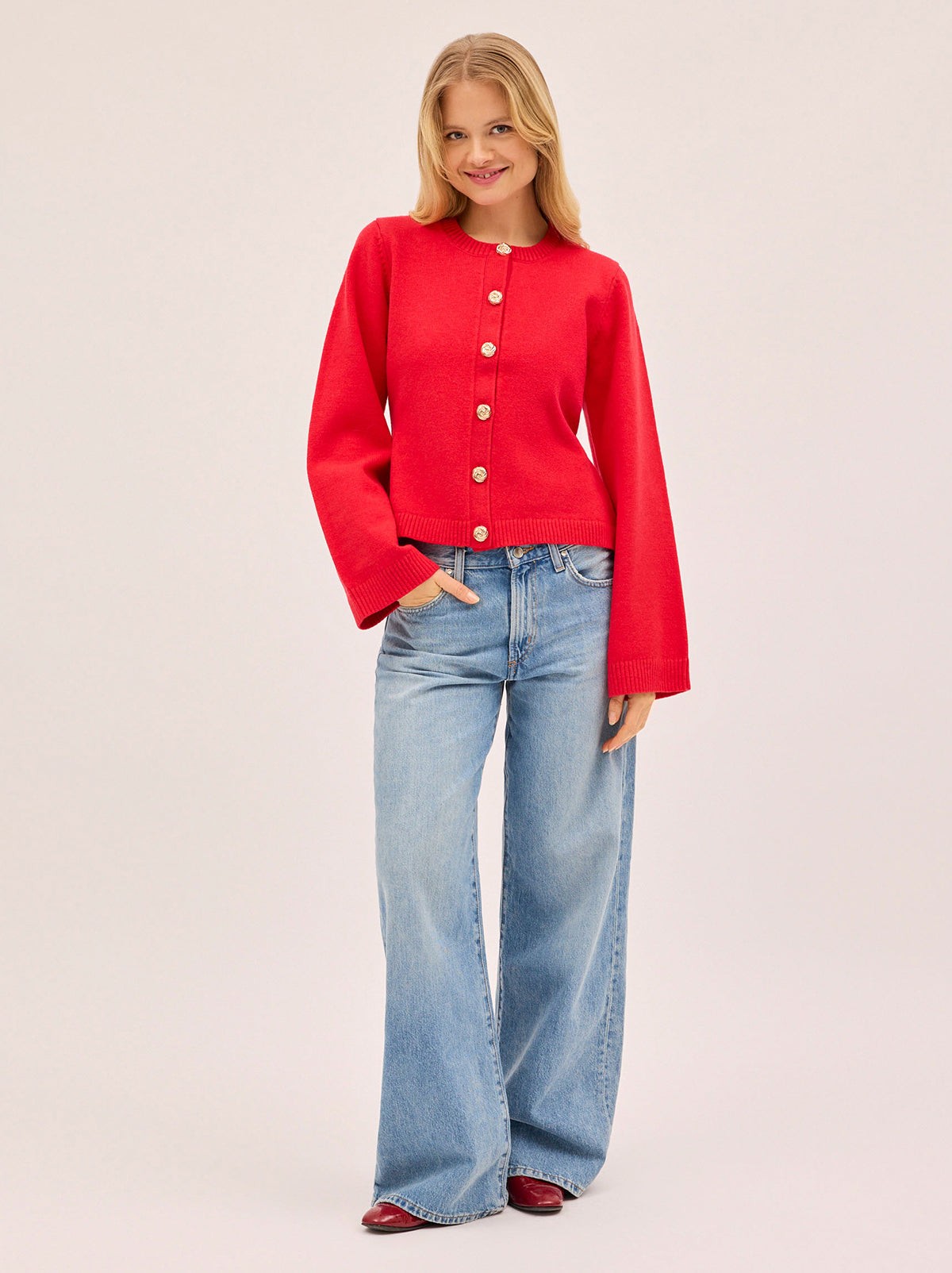 Cleo Red Knit Cardigan view 3