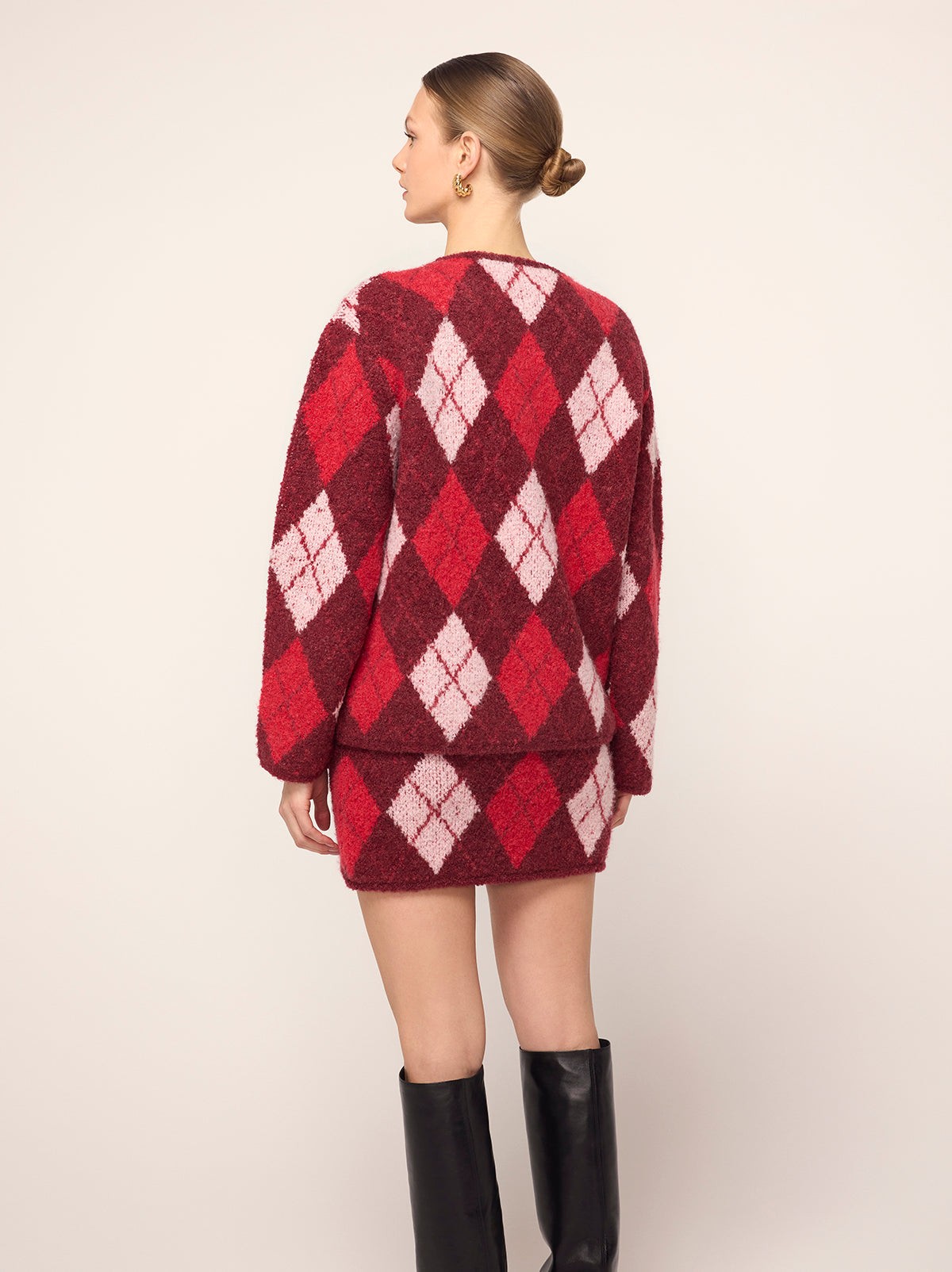 Pandora Burgundy Argyle Knit Cardigan view 4