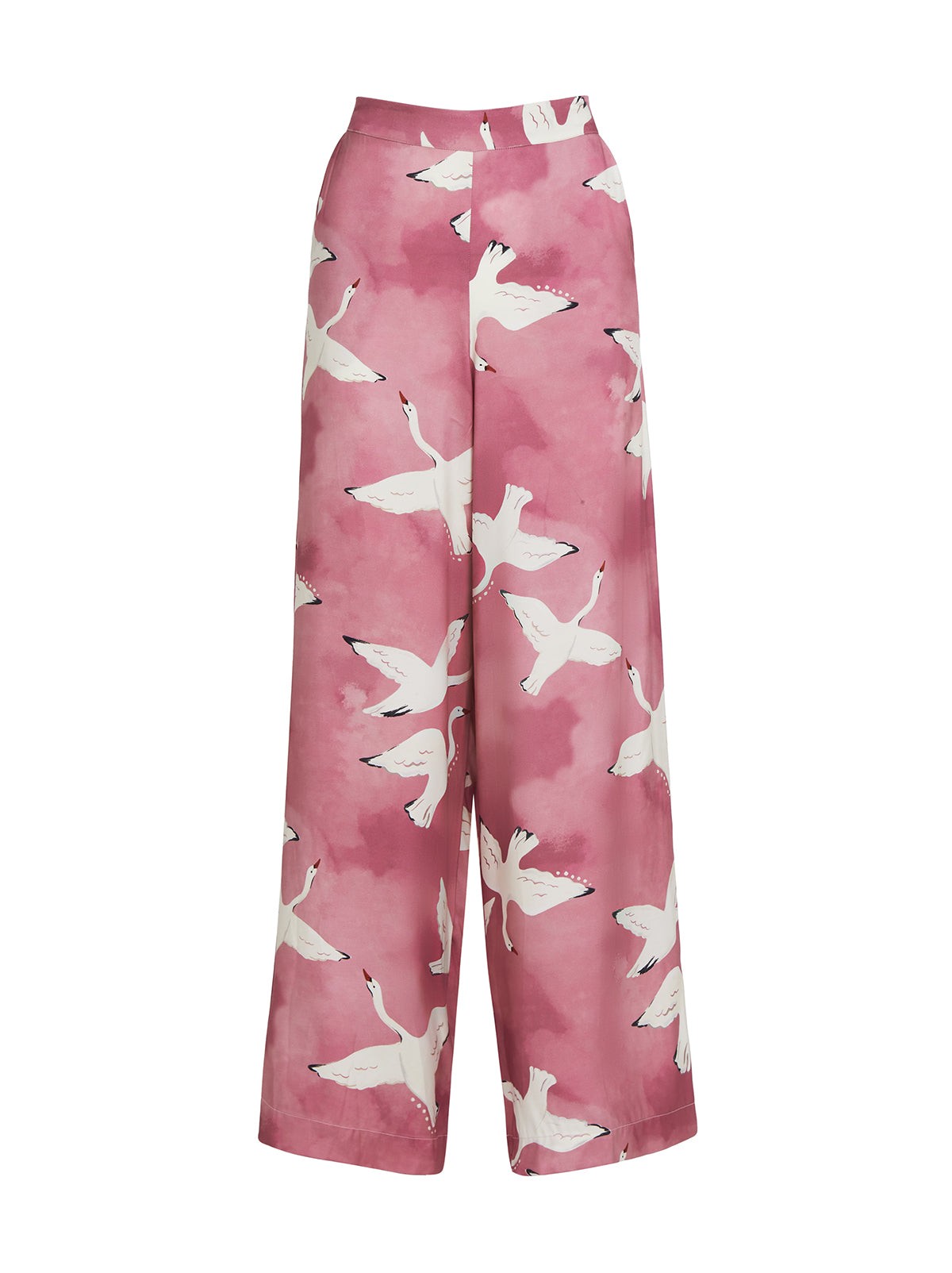 Cosima Pink Swans Print Trousers view 3