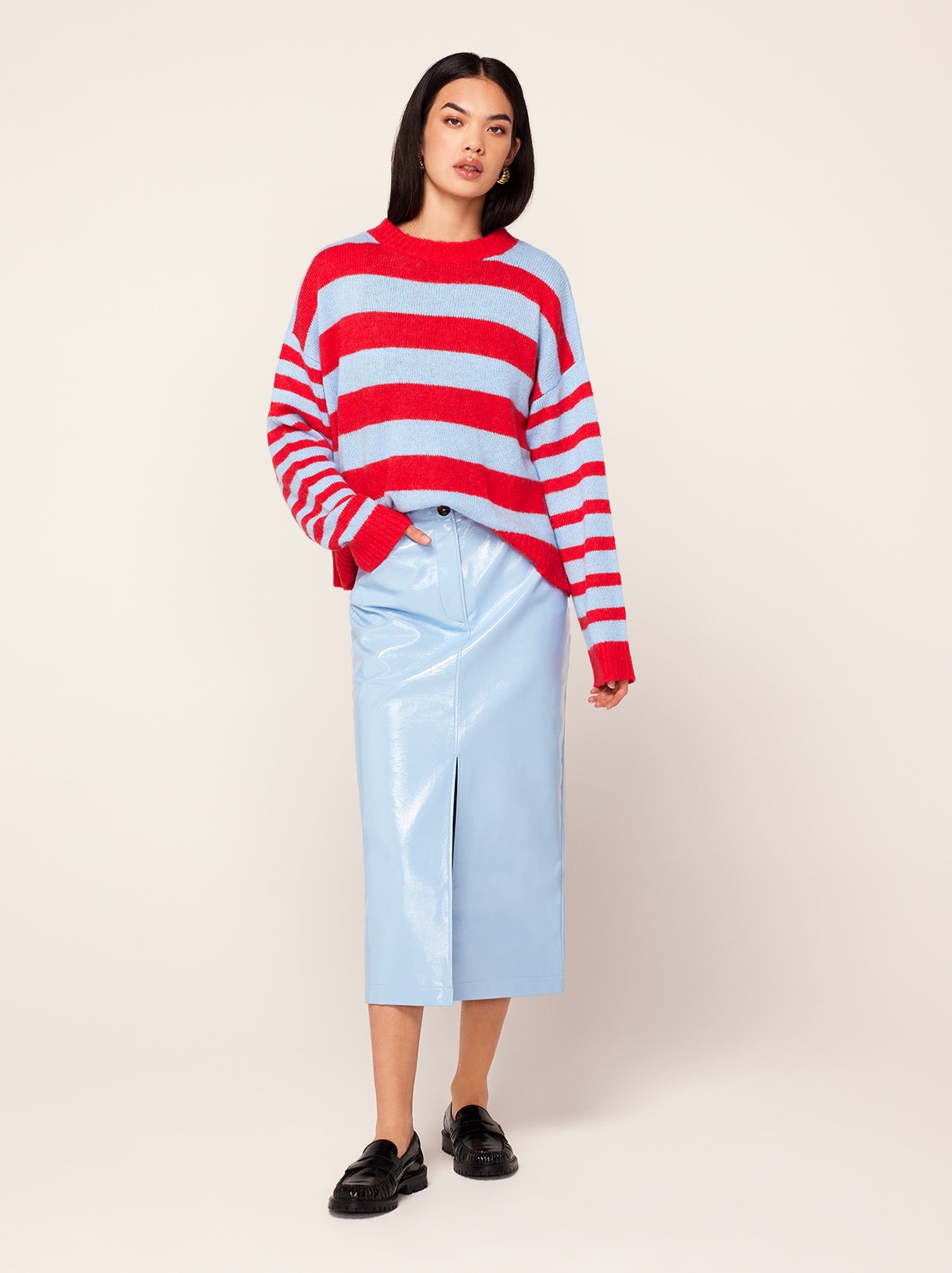 Penny Cornflower Blue Vinyl Skirt view 3
