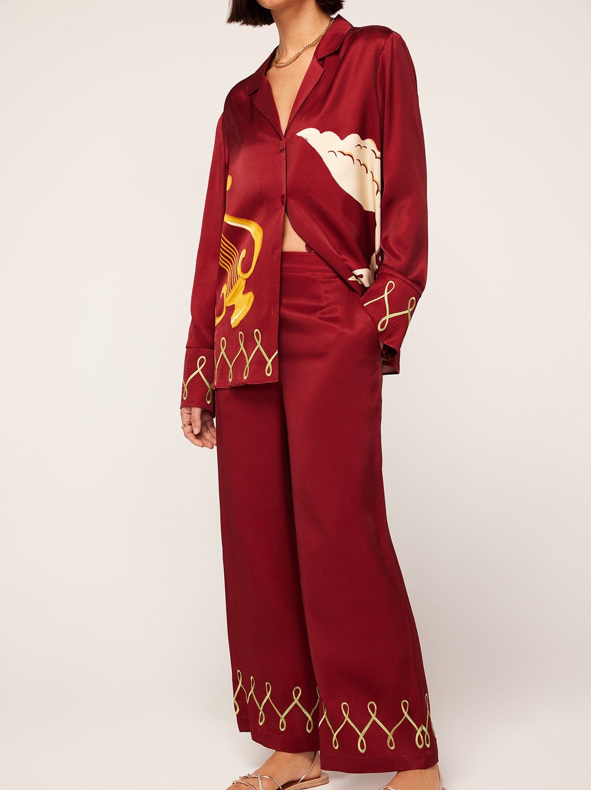 Romina Merlot Cygnus and Lyra Embroidered Trousers