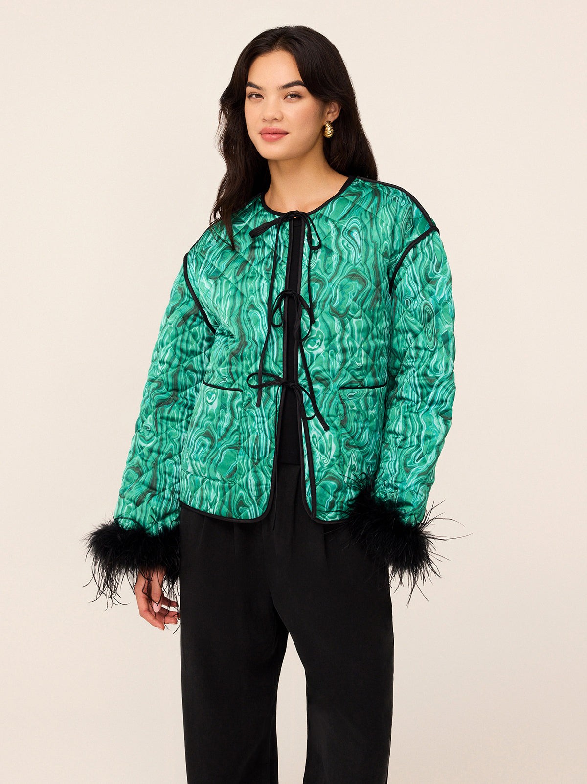 Theodora Green Malachite Print Quilted Jacket view 3